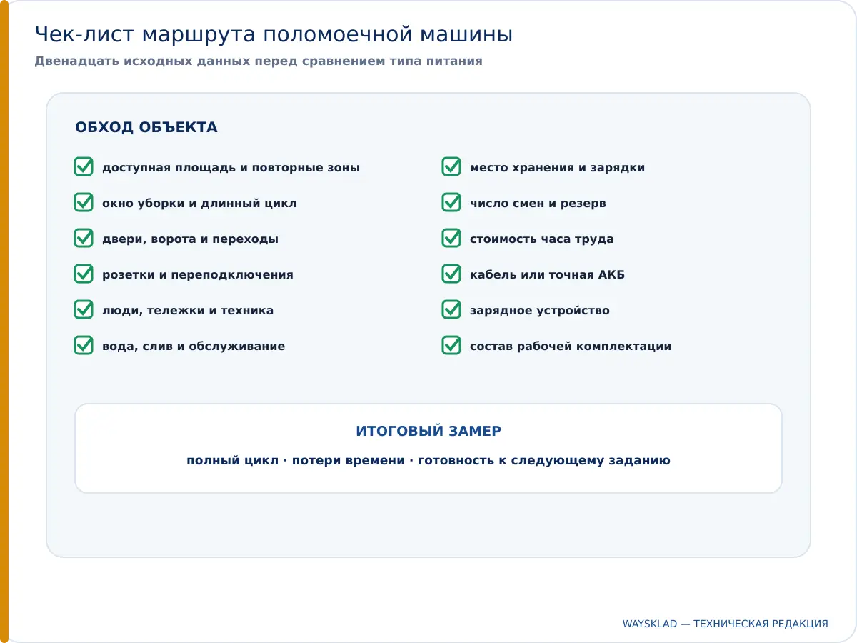 Чек-лист замера маршрута перед выбором поломоечной машины