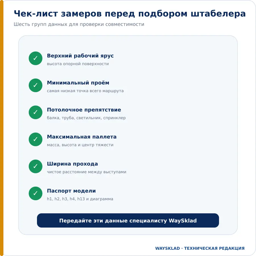 Чек-лист замеров для выбора высоты штабелера