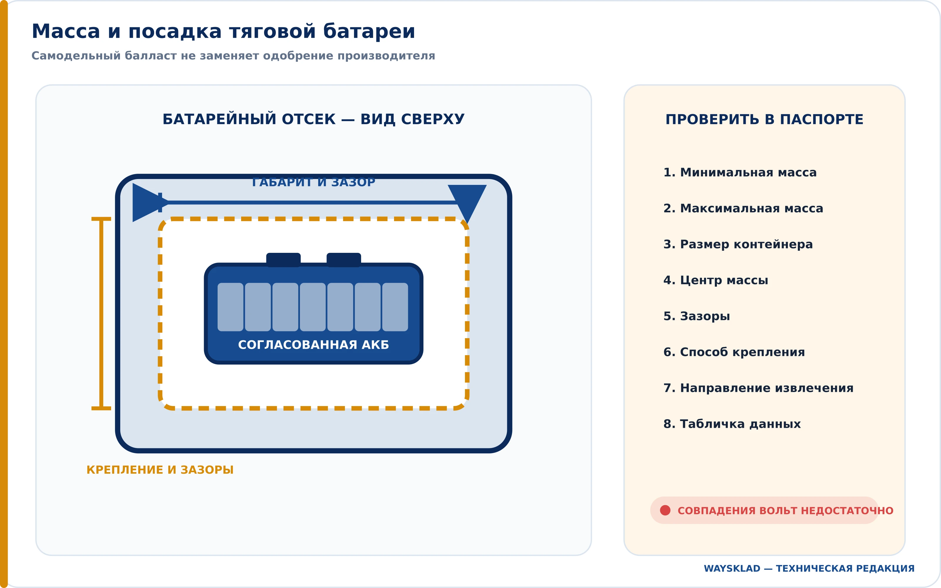Проверка массы и размеров батареи вилочного погрузчика