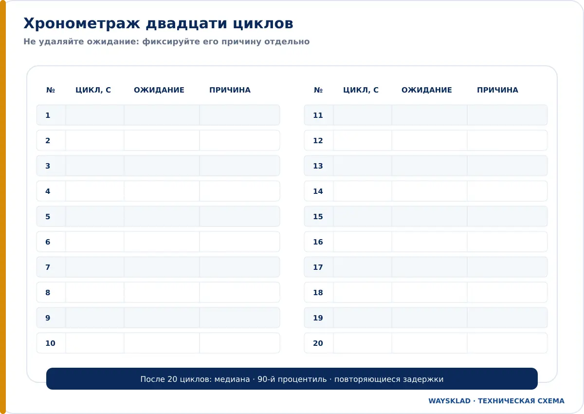 Чек-лист хронометража двадцати циклов штабелера