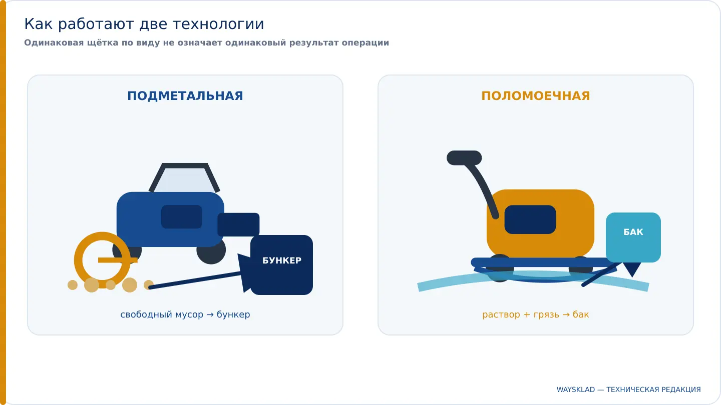 Схема работы подметальной и поломоечной машины