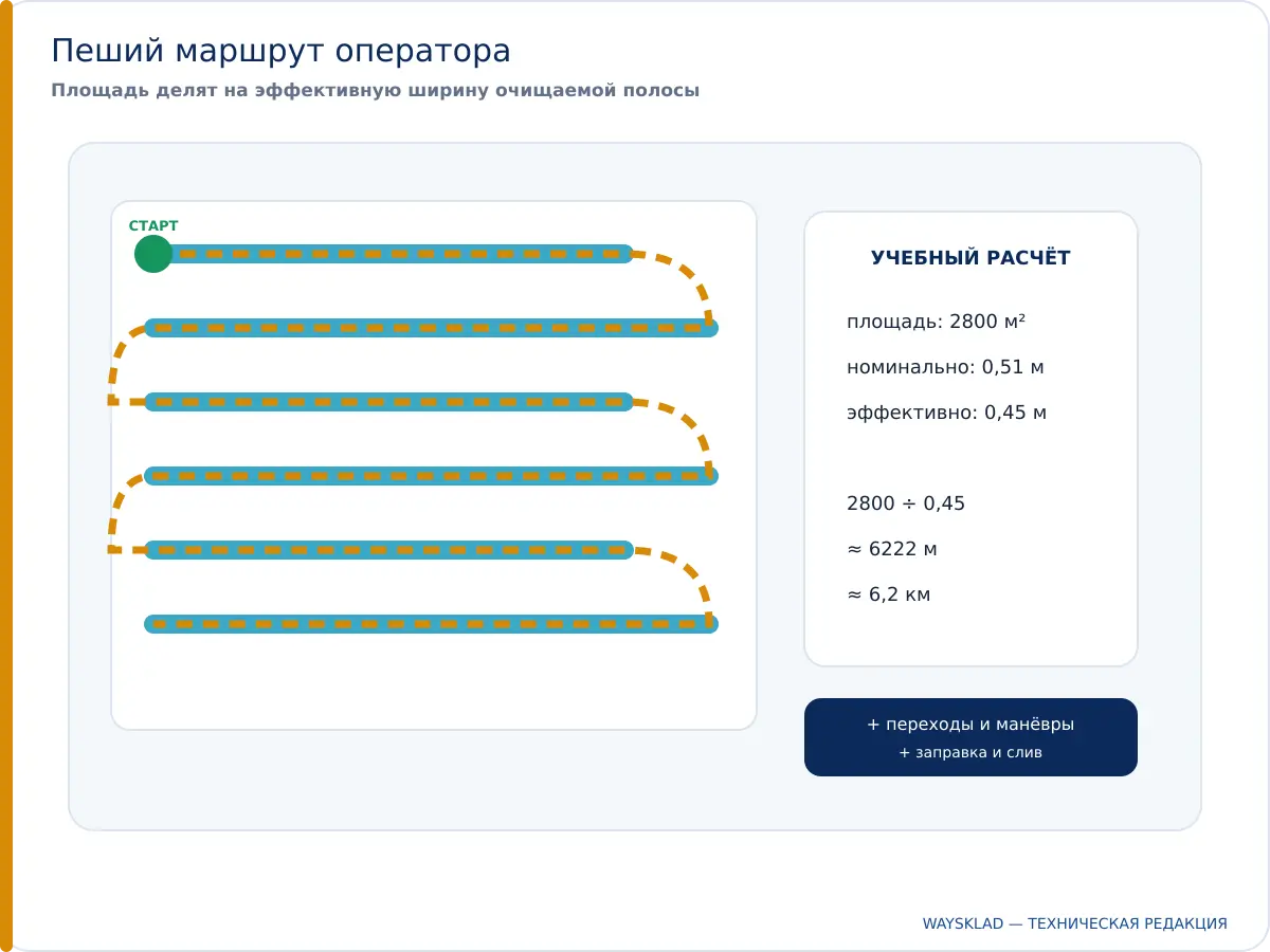 Расчёт длины пешего маршрута оператора сопровождаемой поломоечной машины