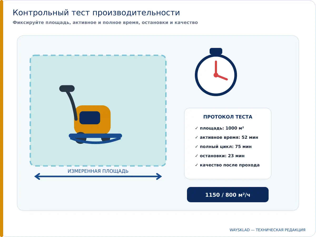 Замер площади и времени теста поломоечной машины на объекте