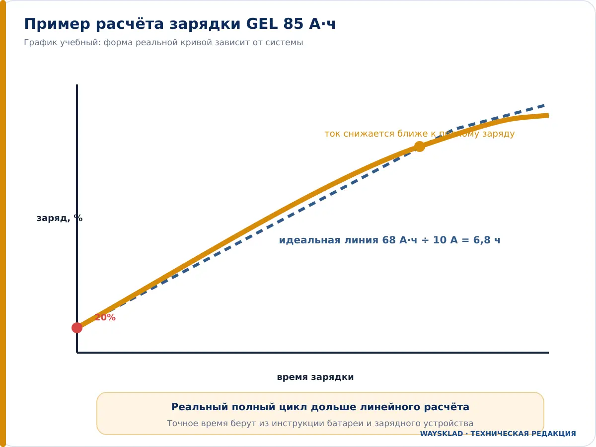 Пример расчёта времени зарядки GEL аккумулятора 85 Ач