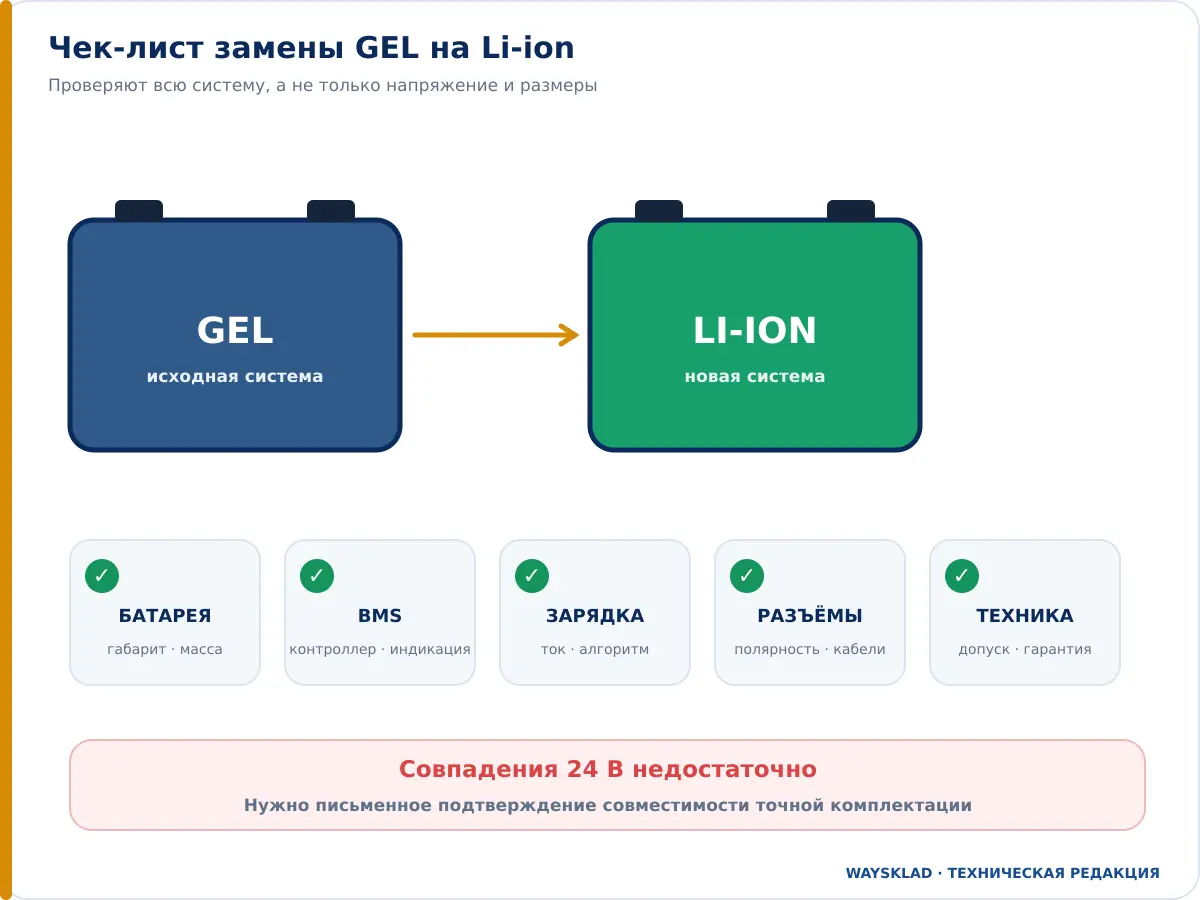 Проверка совместимости при замене GEL на Li-ion