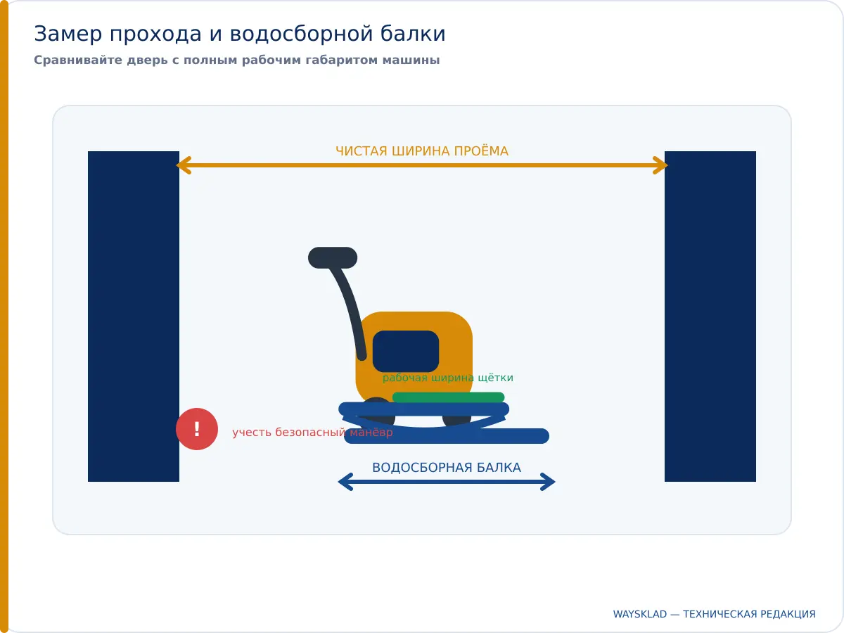 Измерение прохода, корпуса и водосборной балки поломоечной машины