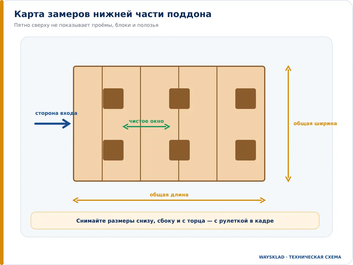 Размеры нижней части поддона для подбора штабелера