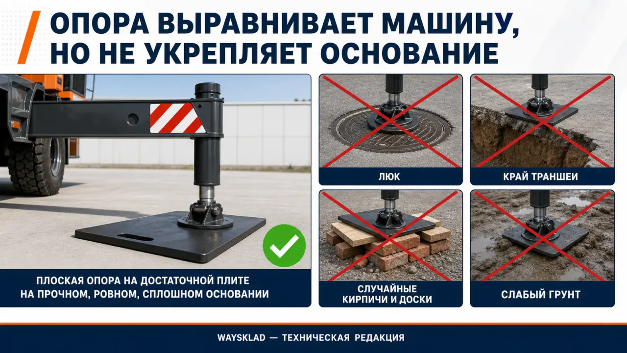 Установка аутригеров подъёмника на прочное основание