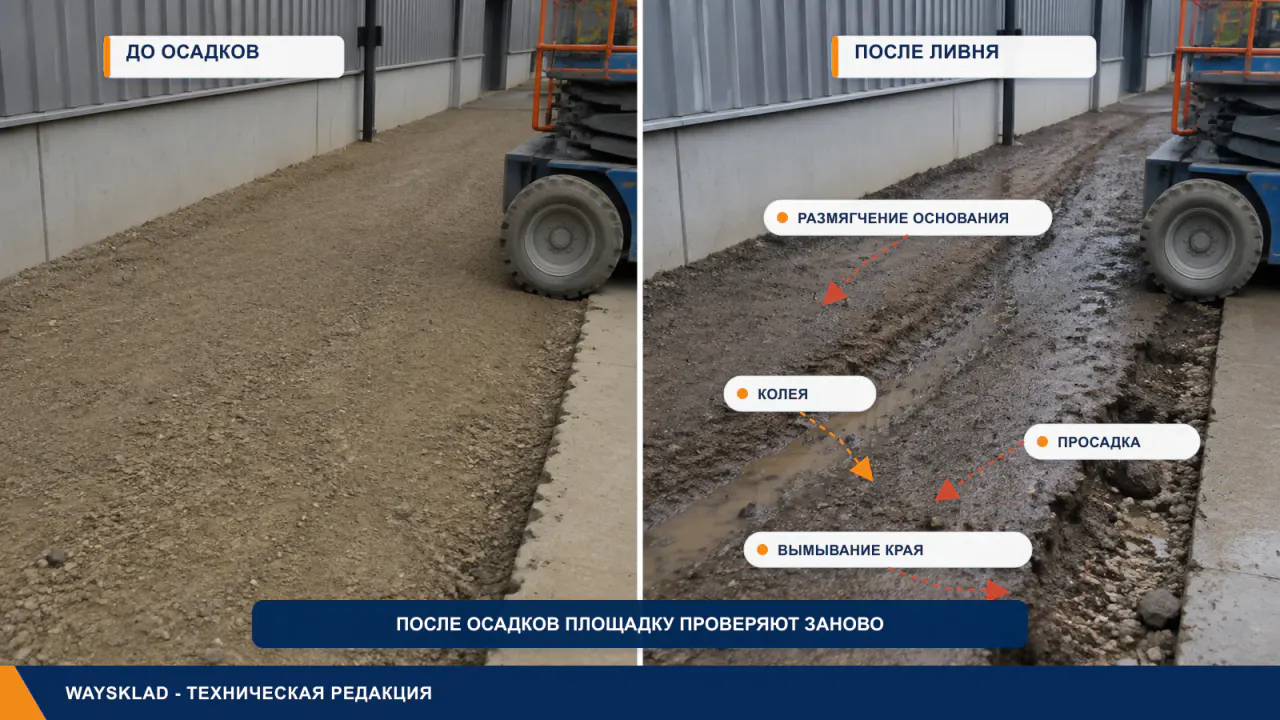Изменение грунта под подъёмником после дождя