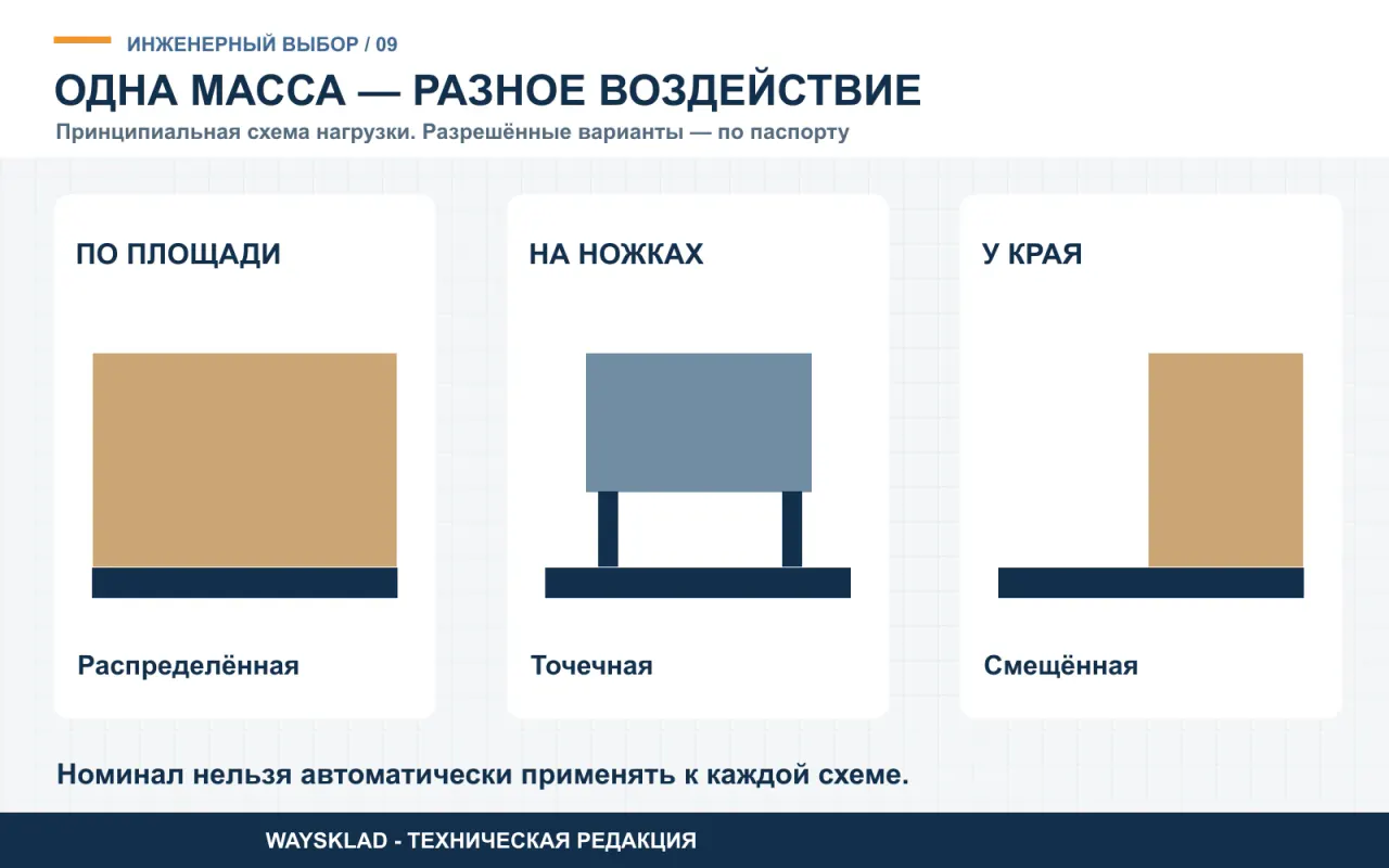 Распределённая, точечная и смещённая нагрузка на платформу стола