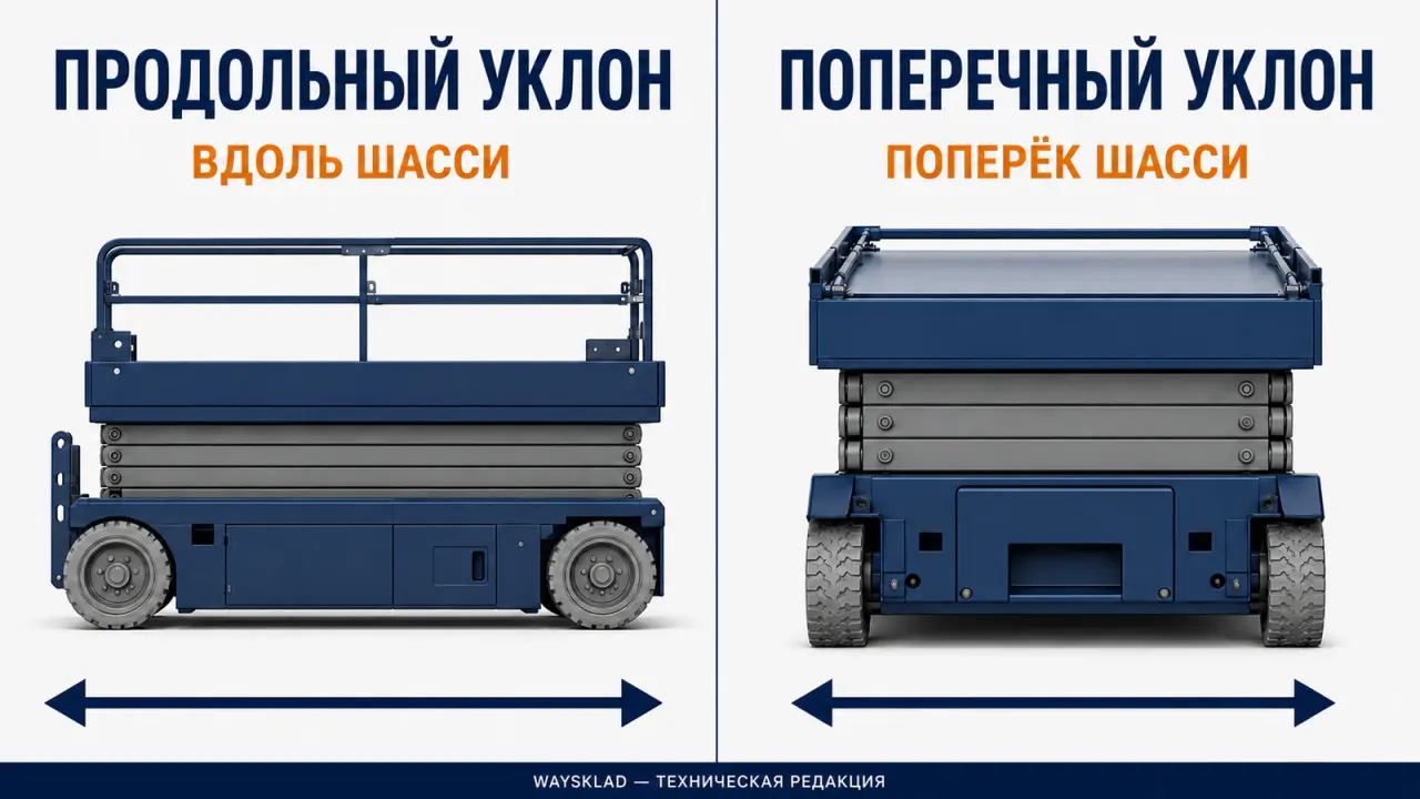 Продольный и поперечный уклон ножничного подъёмника