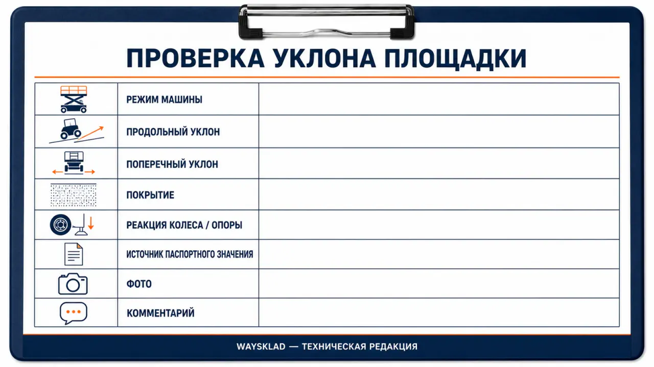 Форма проверки уклона площадки для подъёмника