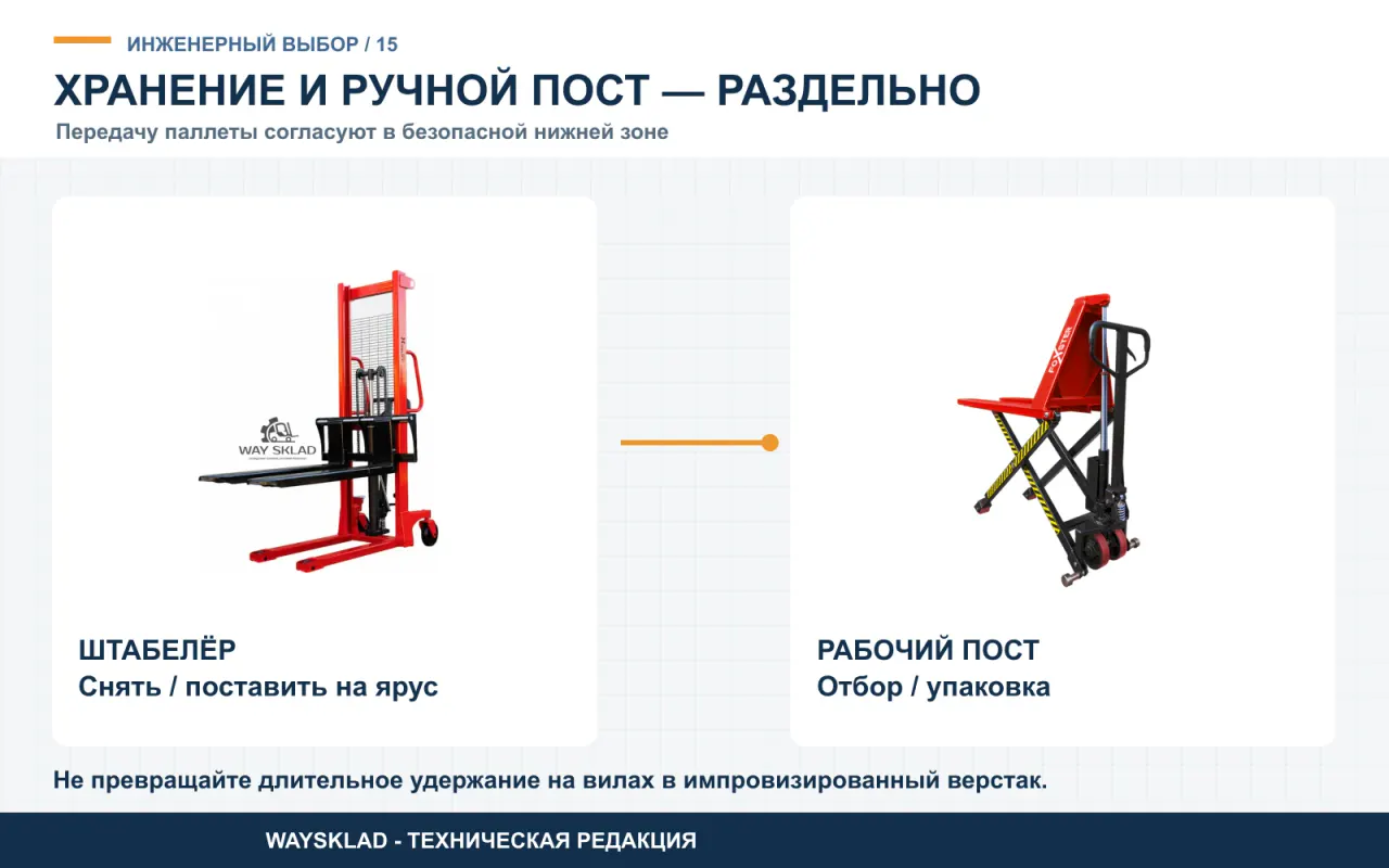 Разделение работы штабелёра и регулируемого упаковочного поста