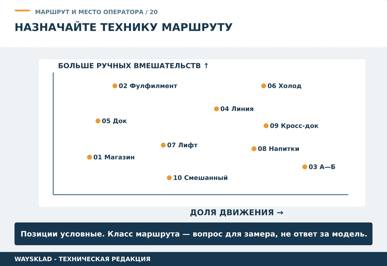 Редакционная карта десяти складских сценариев по доле движения и числу ручных вмешательств