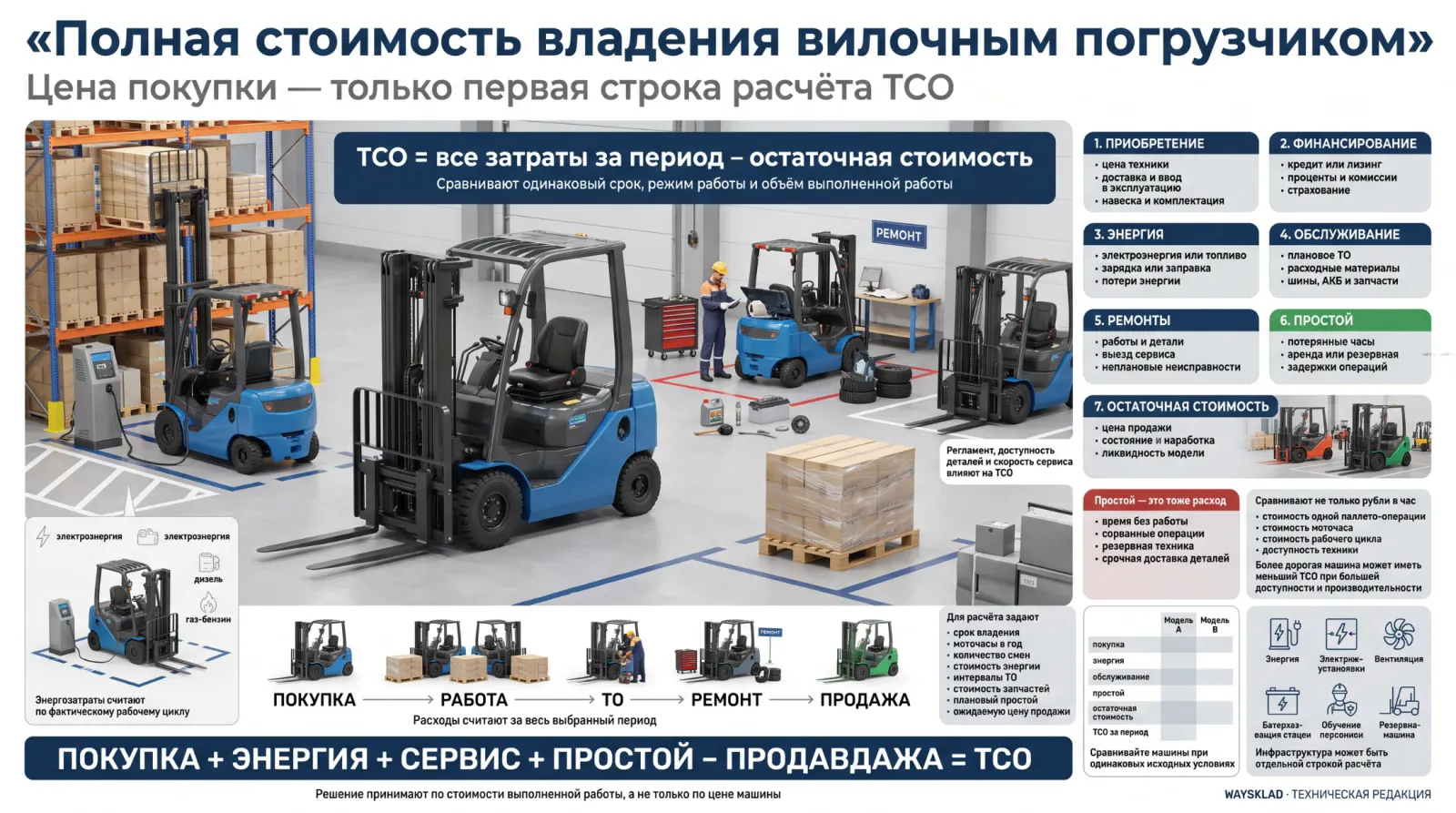 Расчёт полной стоимости владения вилочным погрузчиком по статьям расходов