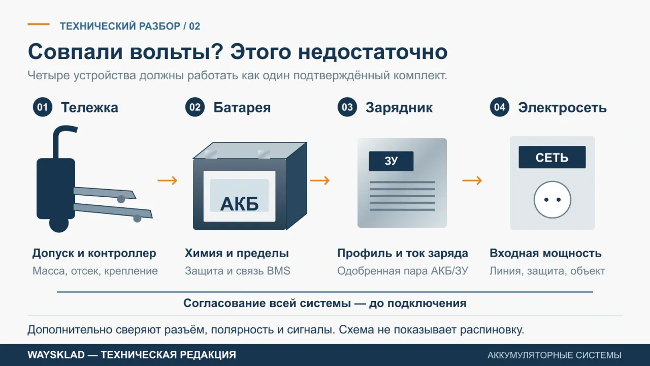 Тележка, батарея, зарядное устройство и электросеть с отдельными критериями допуска
