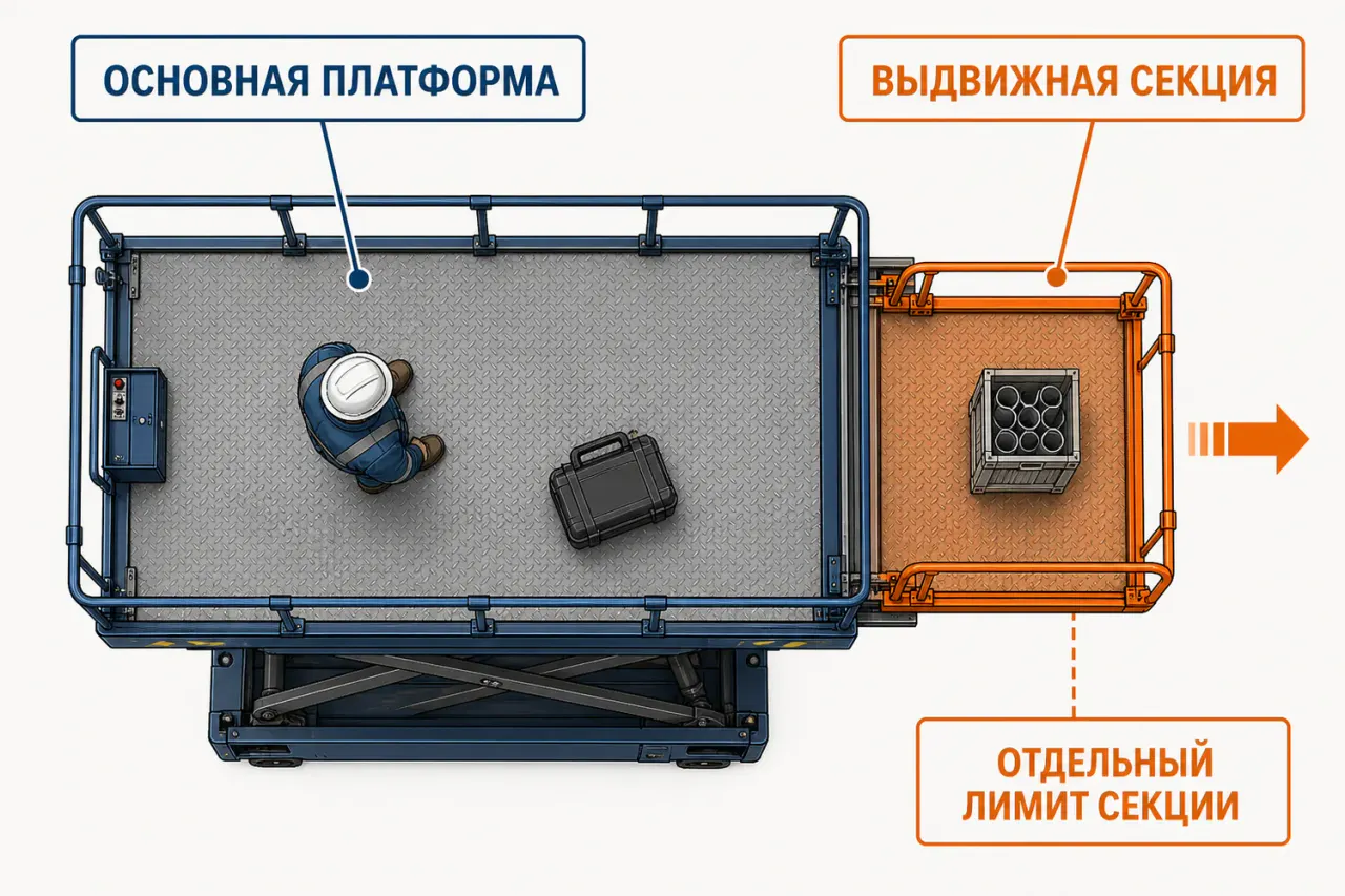 Распределение нагрузки на основной и выдвижной секциях