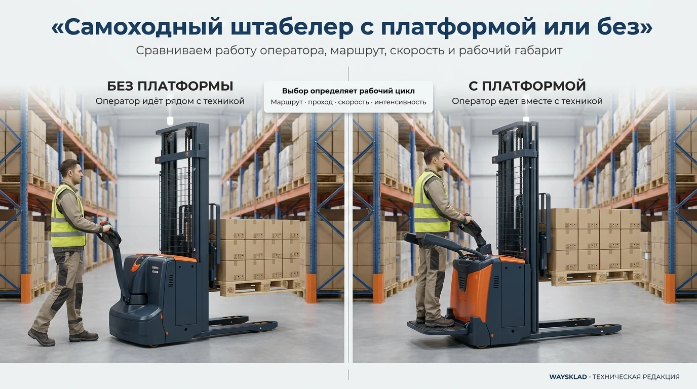 Сравнение штабелера с платформой и сопровождаемого штабелера