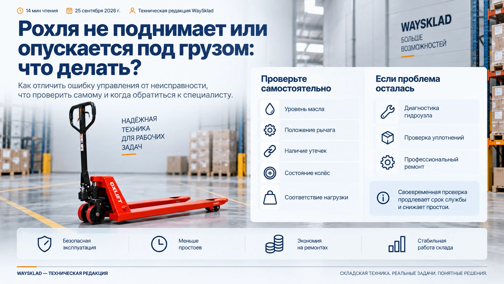 Ручная гидравлическая тележка OXLIFT OX25 без груза на нейтральном фоне