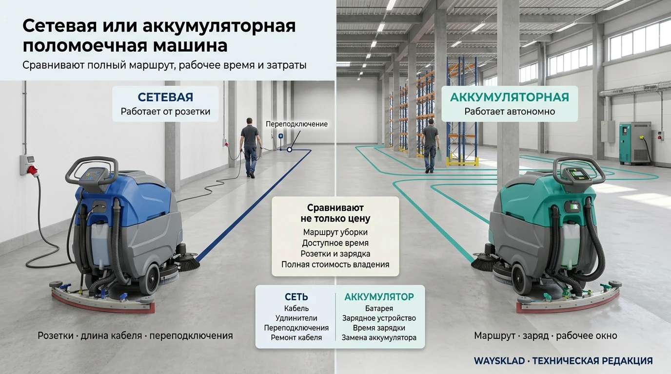 Сетевая и аккумуляторная поломоечные машины на двух маршрутах уборки