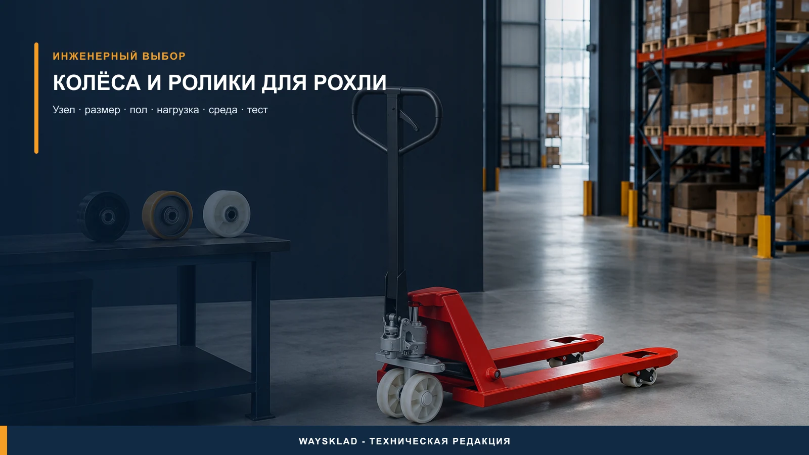 Рулевые колёса и подвилочные ролики гидравлической тележки из разных материалов
